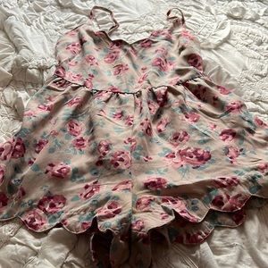 Pink floral scalloped romper